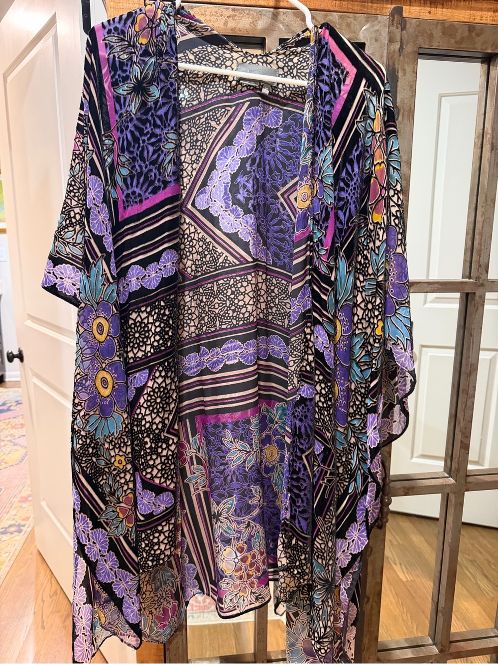 Anthropologie Black and Purple Floral Sheer Top